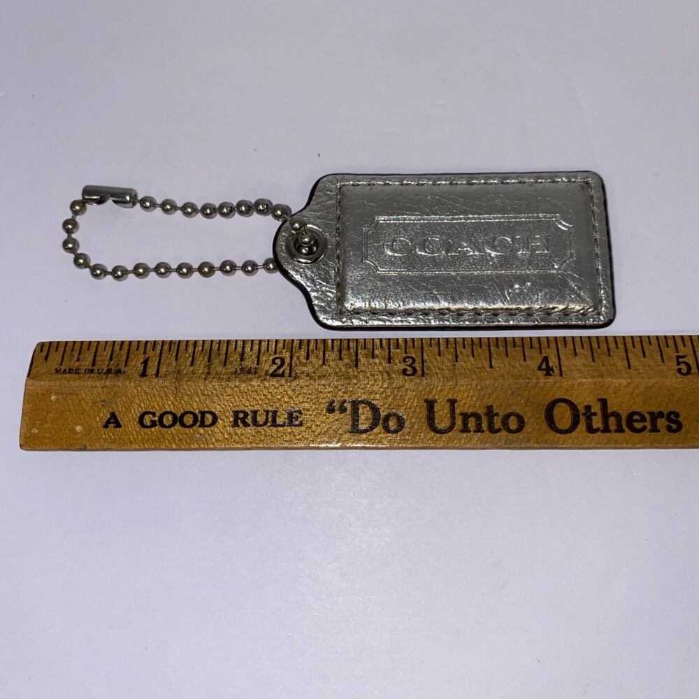Coach Leather Silver Metallic Hang Tag Replacement Spare Keychain Charm 2.5 in